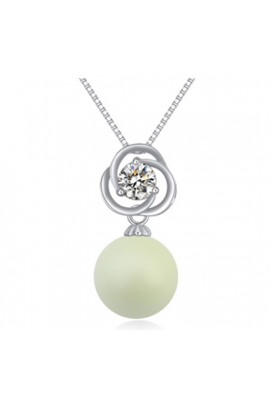Collier perle blanche et cristal scintillant en argent sterling - 22021 #1