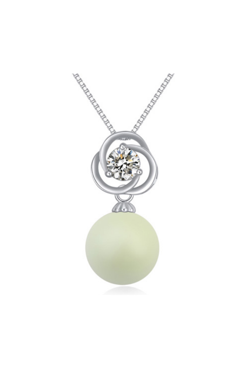 Collier perle blanche et cristal scintillant en argent sterling - Ref 22021 - 01