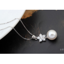 Collier tendance femme avec grosse perle blanche et cristal fleur - Ref 22022 - 02