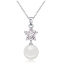 Collier tendance femme avec grosse perle blanche et cristal fleur - Ref 22022 - 03