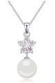 Collier tendance femme avec grosse perle blanche et cristal fleur - Ref 22022 - 03