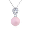 Collier rose joli pendentif boule et pierre cristal blanc étincelant - Ref 22043 - 02