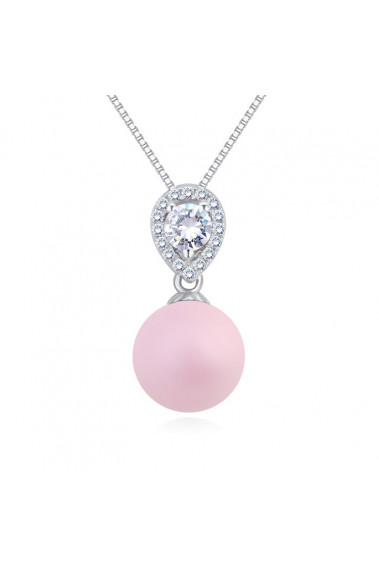 Collier rose joli pendentif boule et pierre cristal blanc étincelant - 22043 #1