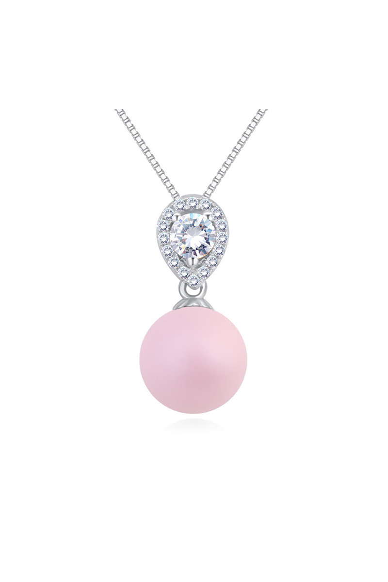 Collier rose joli pendentif boule et pierre cristal blanc étincelant - Ref 22043 - 01