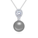 Collier en argent 925 femme avec boule gris et cristal blanc - Ref 22044 - 02