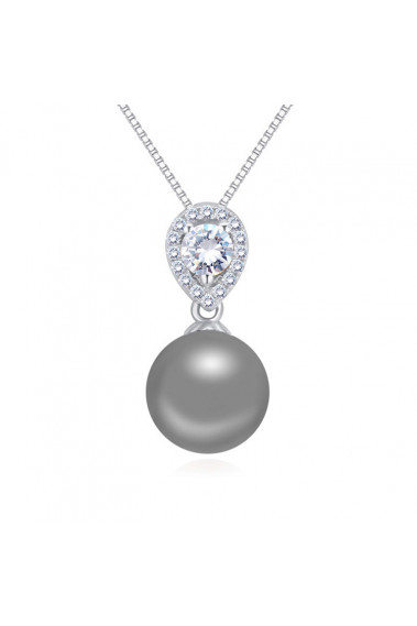 Collier en argent 925 femme avec boule gris et cristal blanc - 22044 #1