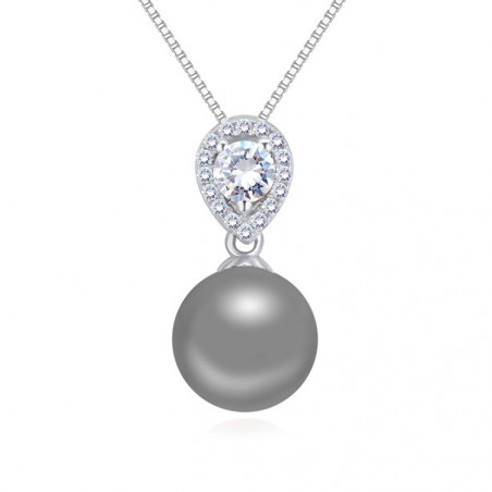 Collier en argent 925 femme avec boule gris et cristal blanc