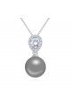 Collier en argent 925 femme avec boule gris et cristal blanc - Ref 22044 - 02
