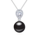 Collier noir femme pendentif boule et chaîne fine en argent - Ref 22046 - 02