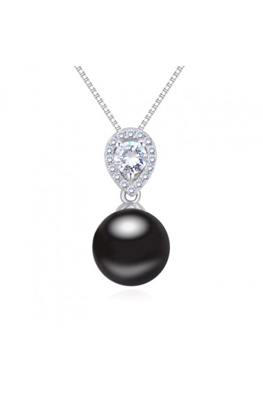 Collier noir femme pendentif boule et chaîne fine en argent - 22046 #1