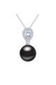 Collier noir femme pendentif boule et chaîne fine en argent - Ref 22046 - 02