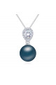 Collier argent et pendentif boule bleu pétrole imitation perle - Ref 22047 - 02