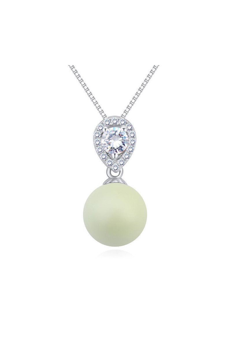 Bijoux collier femme en argent sterling avec boule blanche - Ref 22048 - 01