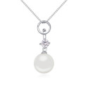 Collier argent femme avec pendentif blanc imitation perle - Ref 22049 - 02