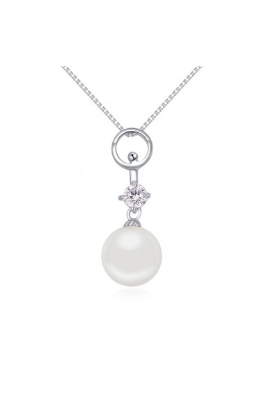 Collier argent femme avec pendentif blanc imitation perle - 22049 #1