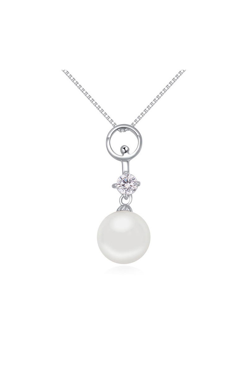 Collier argent femme avec pendentif blanc imitation perle - Ref 22049 - 01