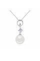 Collier argent femme avec pendentif blanc imitation perle - Ref 22049 - 02
