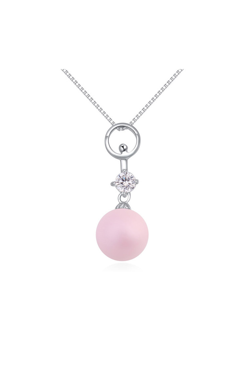 Bijoux collier rose pas cher en argent sterling avec boule - Ref 22051 - 01