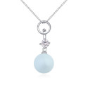 Collier pour femme en argent boule pendentif bleu et cristal - Ref 22052 - 02