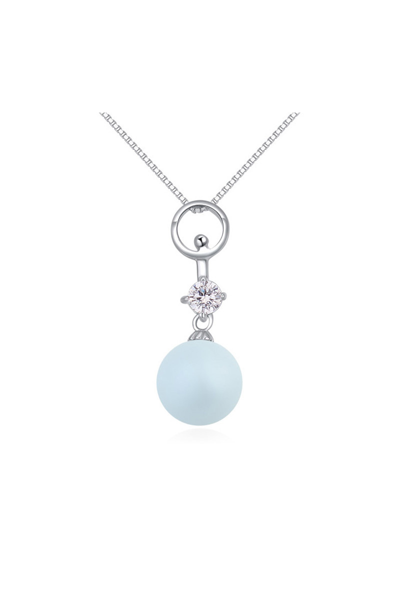 Collier pour femme en argent boule pendentif bleu et cristal - Ref 22052 - 01