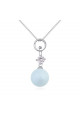 Collier pour femme en argent boule pendentif bleu et cristal - Ref 22052 - 02