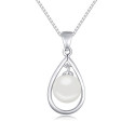 Chaine argent femme collier simple pendentif boule blanche - Ref 22054 - 02