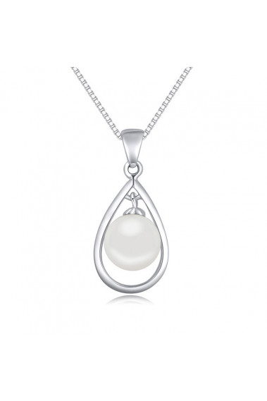 Chaine argent femme collier simple pendentif boule blanche - 22054 #1