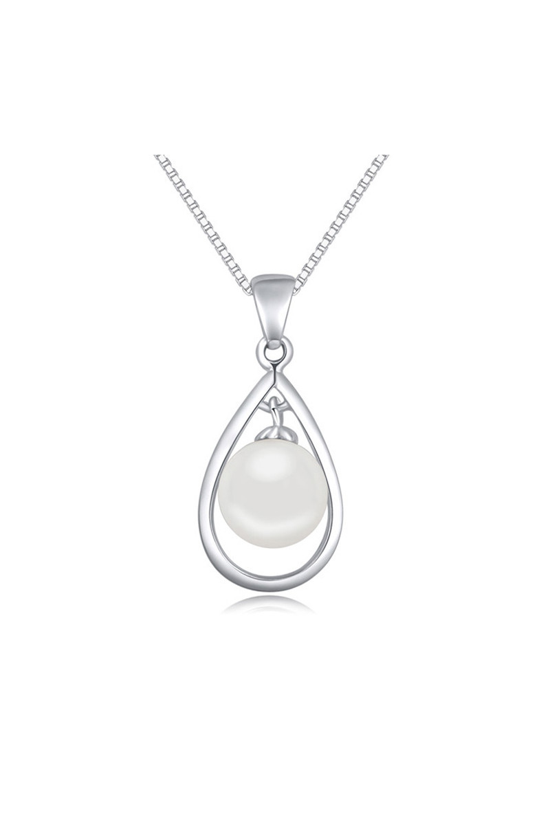 Chaine argent femme collier simple pendentif boule blanche - Ref 22054 - 01