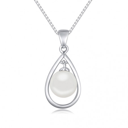 Chaine argent femme collier simple pendentif boule blanche