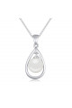 Chaine argent femme collier simple pendentif boule blanche - Ref 22054 - 02