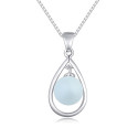 Collier perle fantaisie bleu clair chaîne en argent pas cher - Ref 22056 - 02