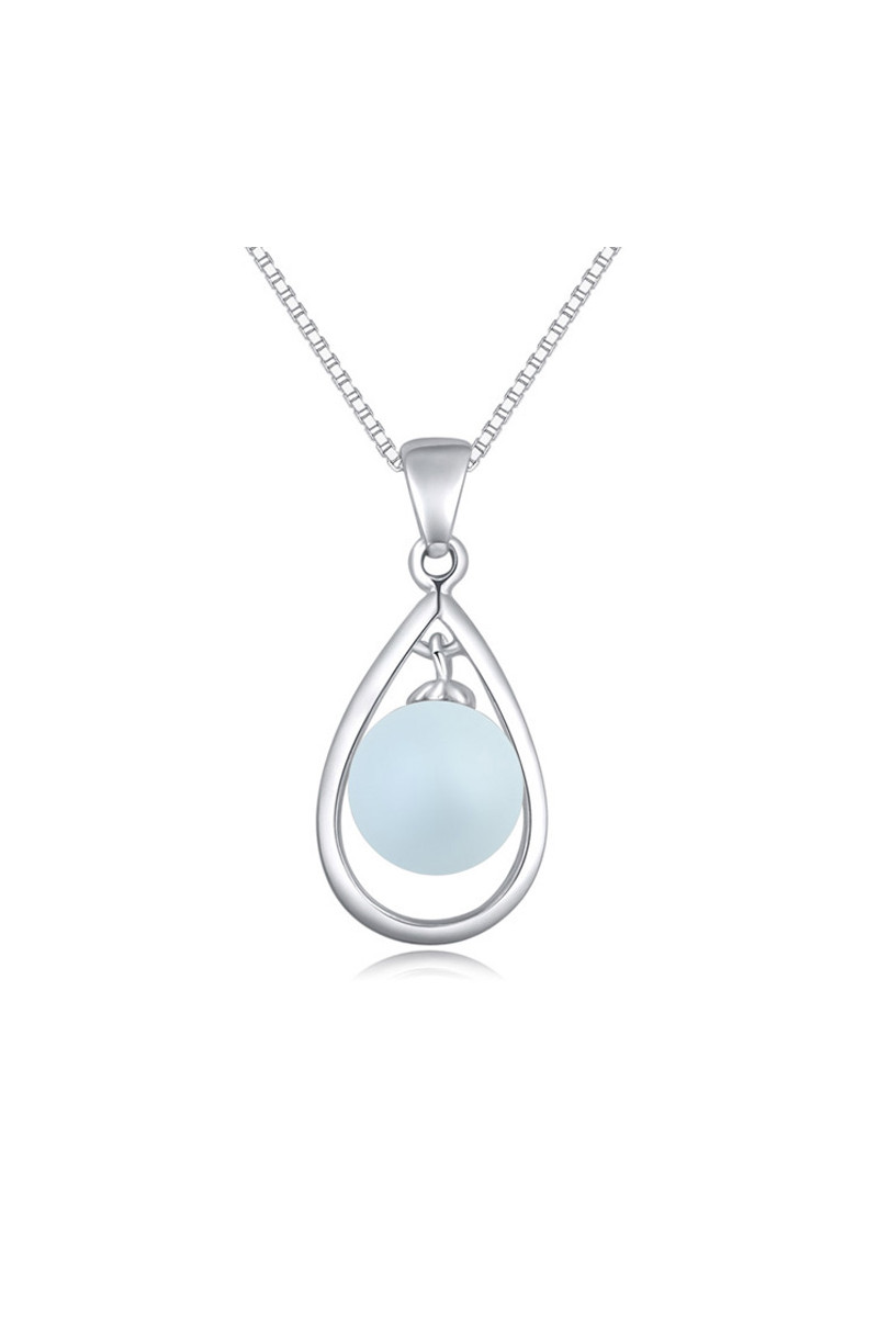 Collier perle fantaisie bleu clair chaîne en argent pas cher - Ref 22056 - 01