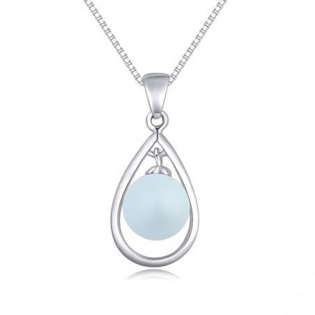 Collier perle fantaisie bleu clair chaîne en argent pas cher