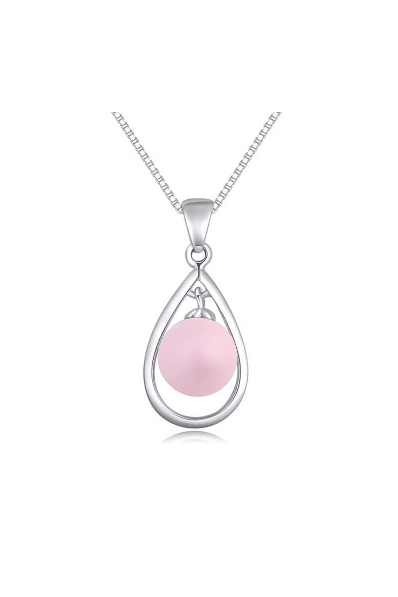 Collier chaine femme argent 925 pendentif boule rose - Ref 22057 - 01