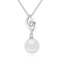 Collier femme perle blanche chaîne en argent sterling - Ref 22059 - 02