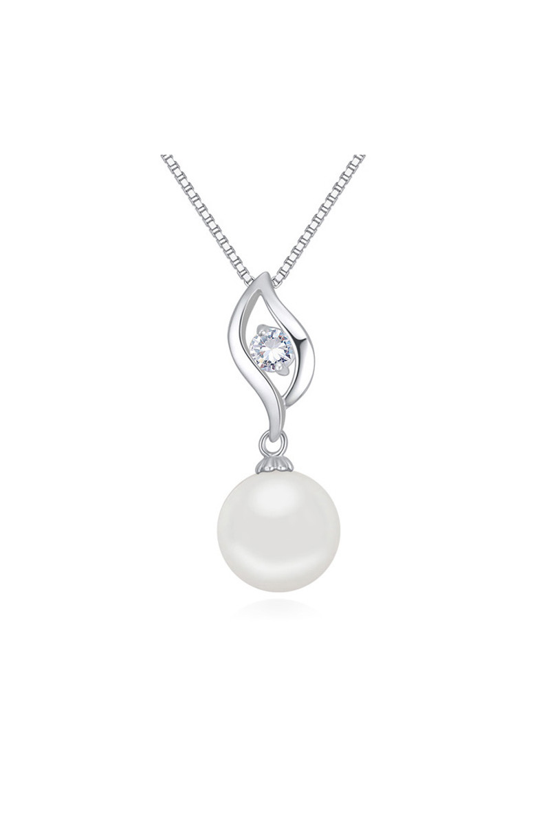 Collier femme perle blanche chaîne en argent sterling - Ref 22059 - 01