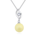 Collier simple femme pas en cher en argent avec boule jaune - Ref 22060 - 02