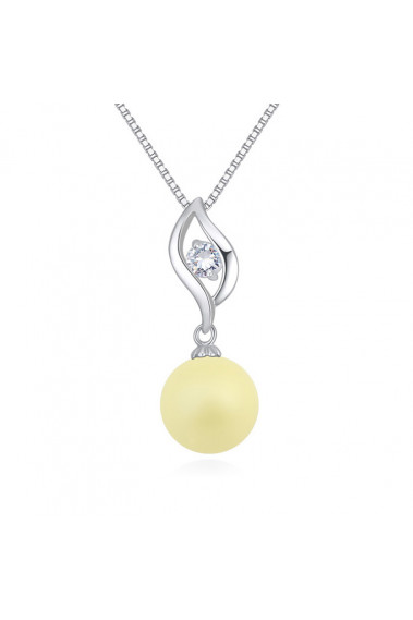 Collier simple femme pas en cher en argent avec boule jaune - 22060 #1