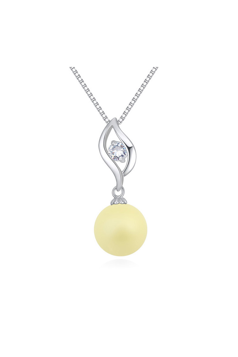 Collier simple femme pas en cher en argent avec boule jaune - Ref 22060 - 01