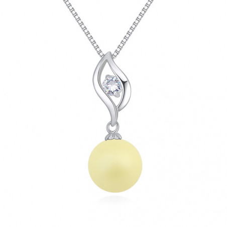 Collier simple femme pas en cher en argent avec boule jaune