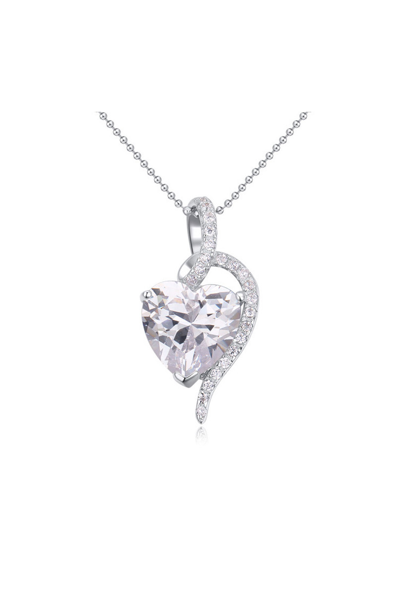 Chaine argent femme pas cher collier cœur blanc cristal - Ref 22294 - 01