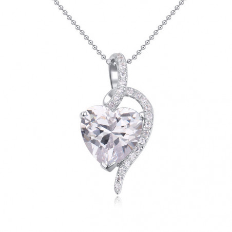 Chaine argent femme pas cher collier cœur blanc cristal