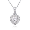 Collier luxe femme pendentif cœur cristal en argent 925 - Ref 22295 - 02