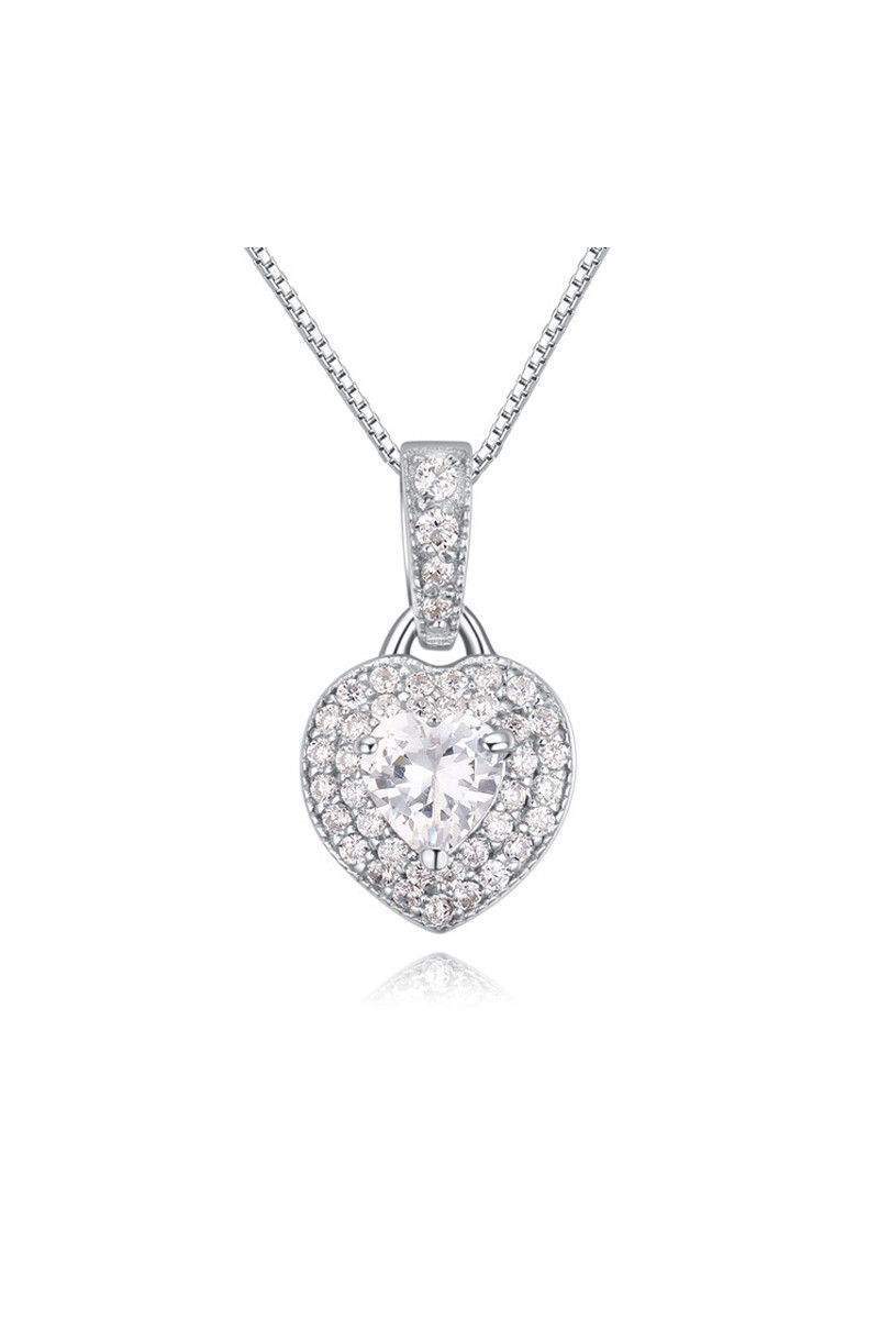 Collier luxe femme pendentif cœur cristal en argent 925 - Ref 22295 - 01