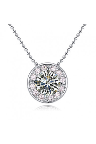 Collier pendentif rond avec cristal étincelant chaîne à boules - 22537 #1