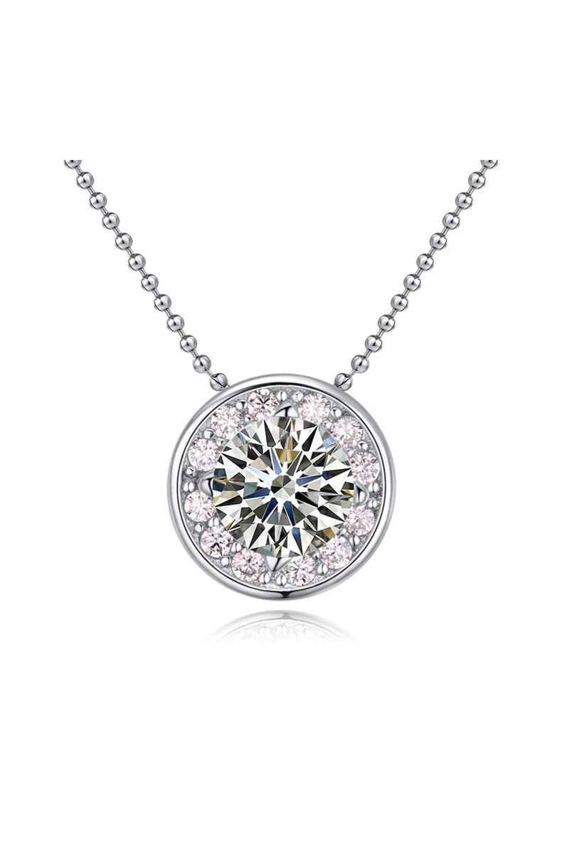 Collier pendentif rond avec cristal étincelant chaîne à boules - Ref 22537 - 01