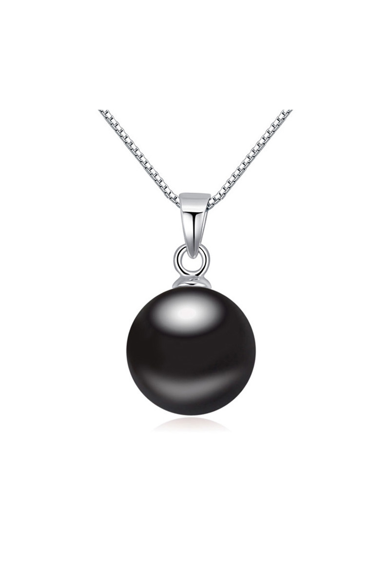 Collier noir femme tendance pas cher argent sterling - Ref 23645 - 01