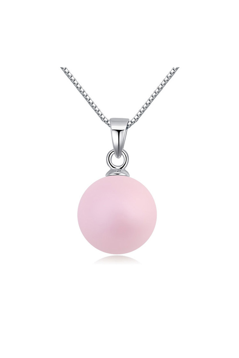 Collier femme argent avec jolie boule pendentif rose - Ref 23649 - 01