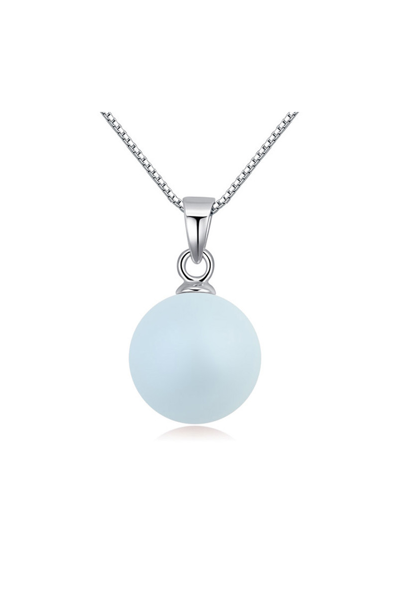 Chaine argent femme pas cher pendentif boule bleu clair - Ref 23650 - 01