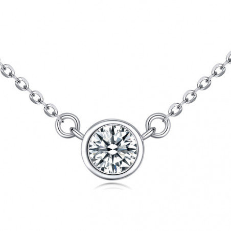 Collier chaine maille forçat en argent avec pendentif cristal rond